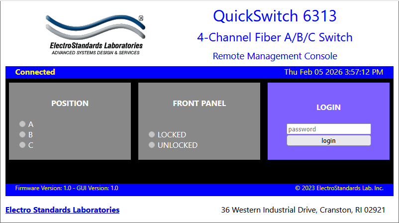 Model 6313 GUI in a standard web browser